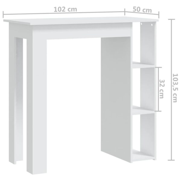 vidaXL Bar Table with Shelf White 40.2"x19.7"x40.7" Engineered Wood - Image 7