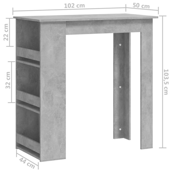 vidaXL Bar Table with Storage Rack Concrete Gray 40.2"x19.7"x40.7" - Image 7