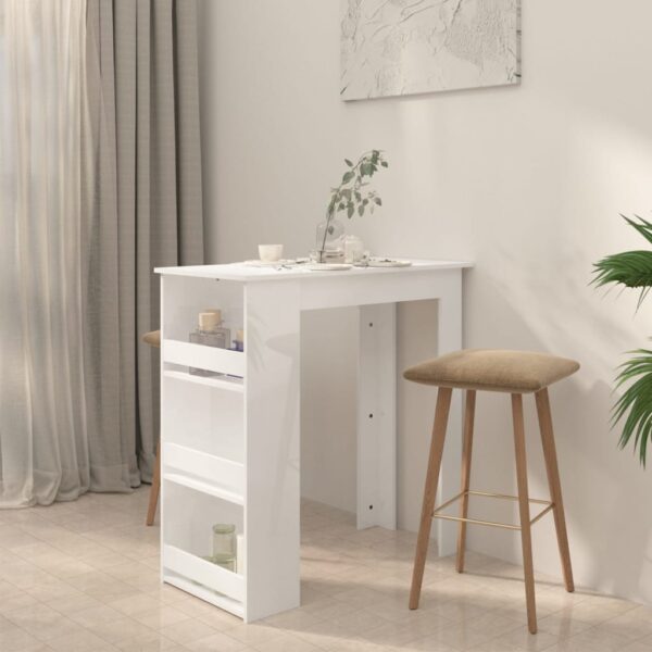 vidaXL Bar Table with Storage Rack High Gloss White 40.2"x19.7"x40.7" - Image 3