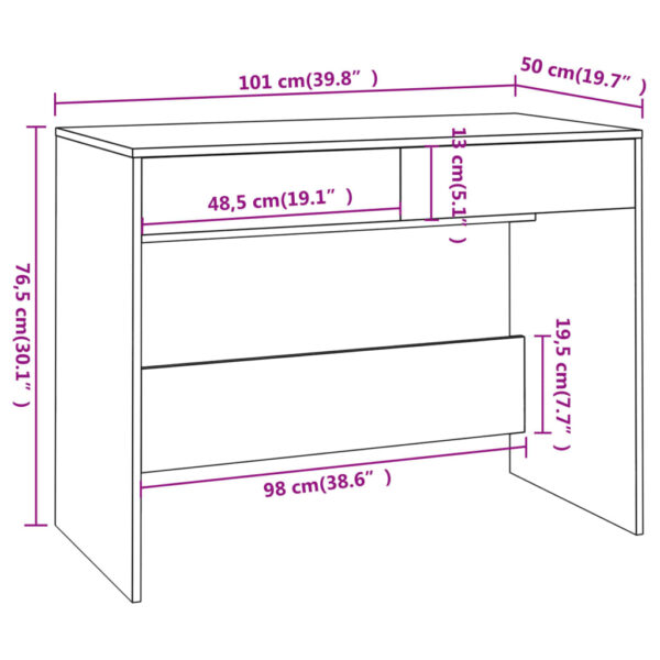 vidaXL Desk White 39.8"x19.7"x30.1" Engineered Wood - Image 8