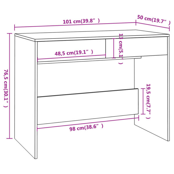 vidaXL Desk Black 39.8"x19.7"x30.1" Engineered Wood - Image 8