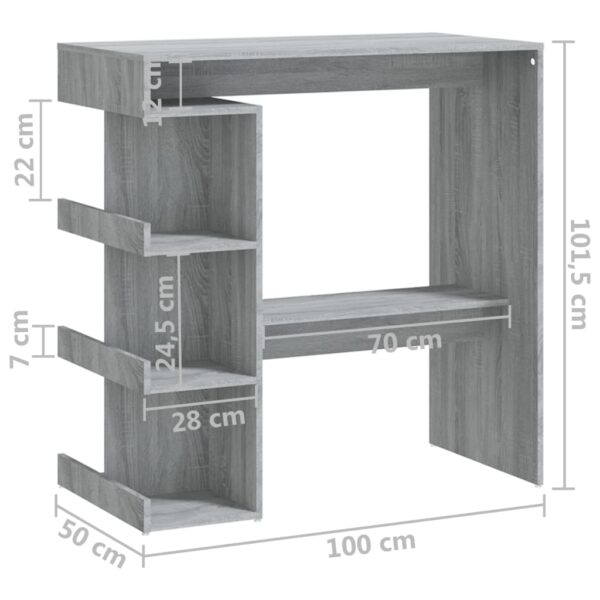 vidaXL Bar Table with Storage Rack Gray Sonoma 39.4"x19.7"x40" - Image 7