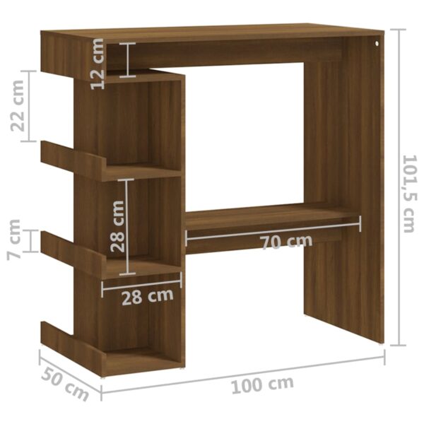 vidaXL Bar Table with Storage Rack Brown Oak 39.4"x19.7"x40"Engineered Wood - Image 7