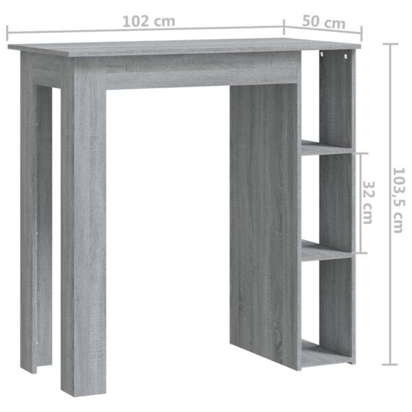 vidaXL Bar Table with Shelf Gray Sonoma 40.2"x19.7"x40.7" Engineered Wood - Image 7