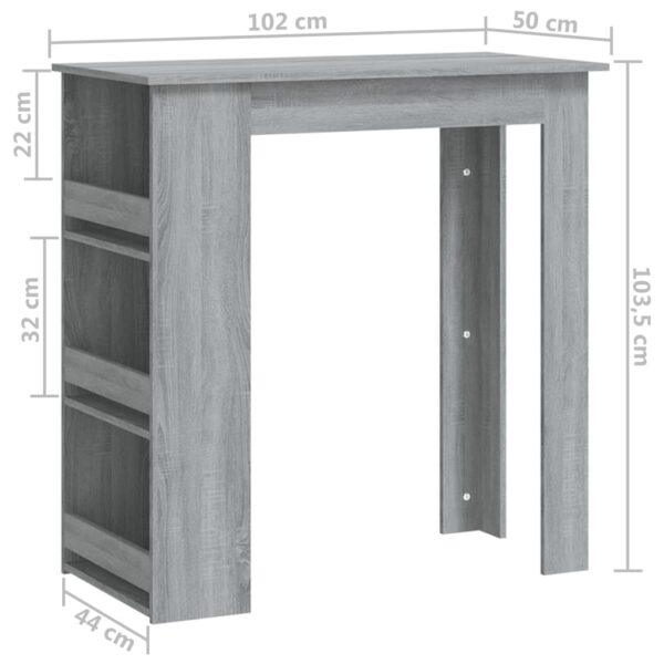 vidaXL Bar Table with Storage Rack Gray Sonoma 40.2"x19.7"x40.7" Engineered Wood - Image 7