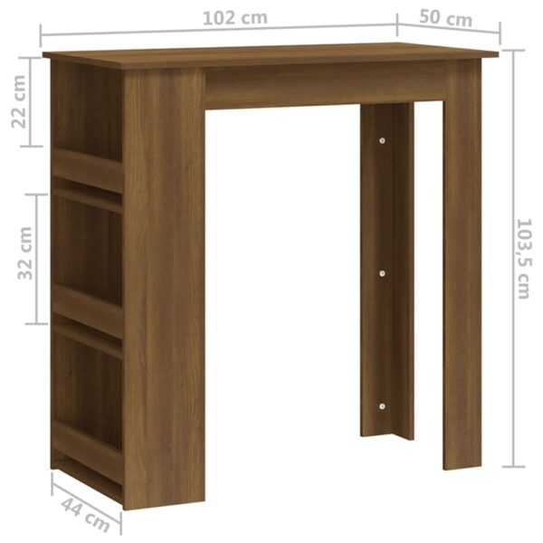 vidaXL Bar Table with Storage Rack Brown Oak 40.2"x19.7"x40.7" Engineered Wood - Image 7