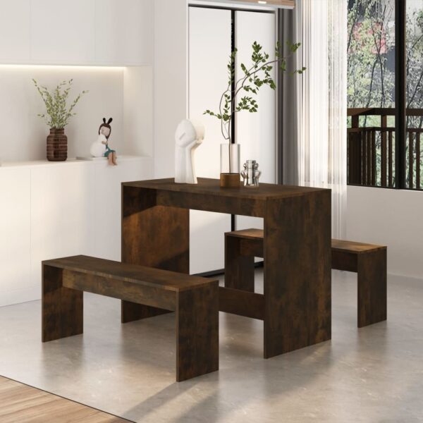 vidaXL 3 Piece Dining Set Smoked Oak Engineered Wood - Image 3