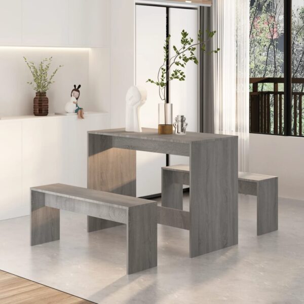 vidaXL 3 Piece Dining Set Gray Sonoma Engineered Wood - Image 3