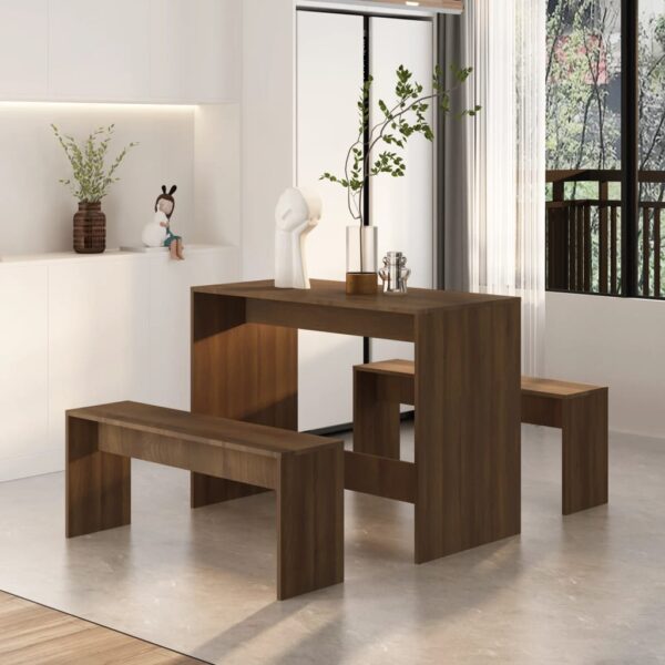 vidaXL 3 Piece Dining Set Brown Oak Engineered Wood - Image 3