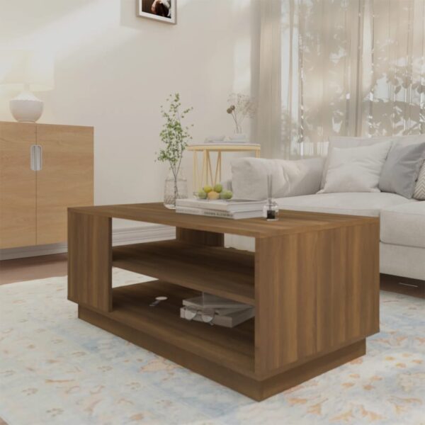 vidaXL Coffee Table Brown Oak 40.2"x21.7"x16.9" Engineered Wood - Image 3