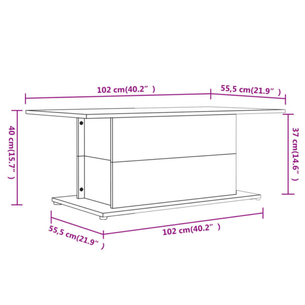 vidaXL Coffee Table Smoked Oak 40.2"x21.9"x15.7" Engineered Wood - Image 7