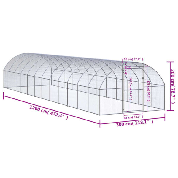 vidaXL Outdoor Chicken Coop 9.8'x39.4'x6.6' Galvanized Steel - Image 7