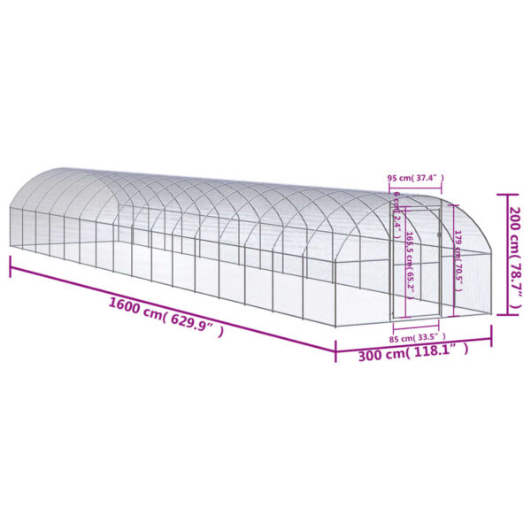 vidaXL Outdoor Chicken Coop 9.8'x52.5'x6.6' Galvanized Steel - Image 7