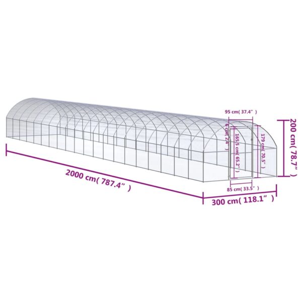 vidaXL Outdoor Chicken Coop 9.8'x65.6'x6.6' Galvanized Steel - Image 7