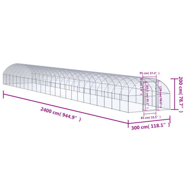 vidaXL Outdoor Chicken Coop 9.8'x78.7'x6.6' Galvanized Steel - Image 7