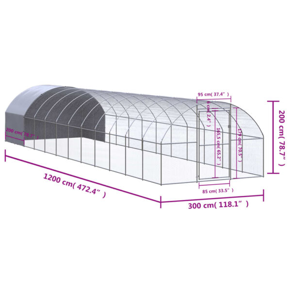 vidaXL Outdoor Chicken Coop 9.8'x39.4'x6.6' Galvanized Steel - Image 9