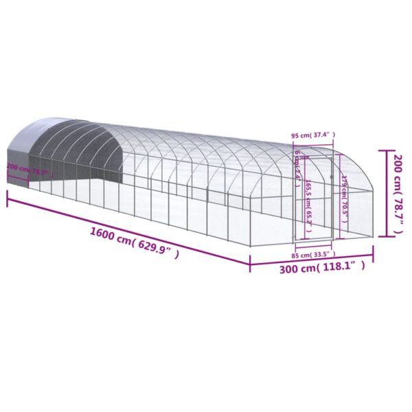 vidaXL Outdoor Chicken Coop 9.8'x52.5'x6.6' Galvanized Steel - Image 9