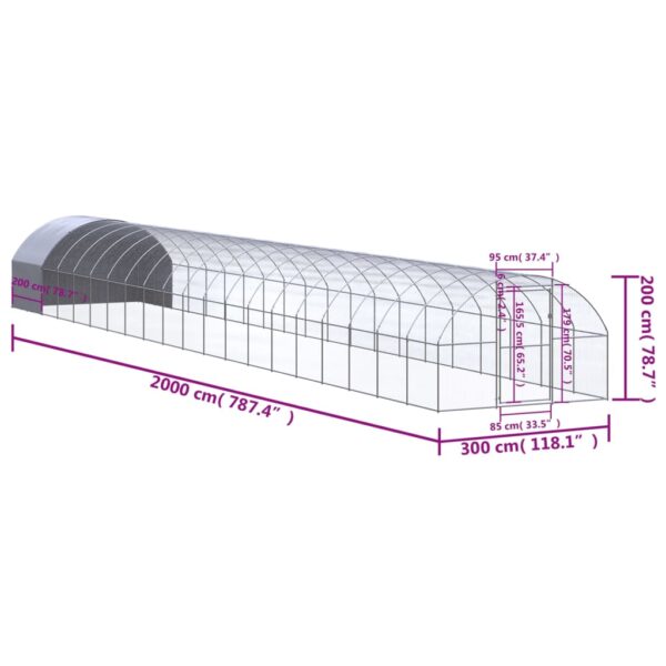 vidaXL Outdoor Chicken Coop 9.8'x65.6'x6.6' Galvanized Steel - Image 9