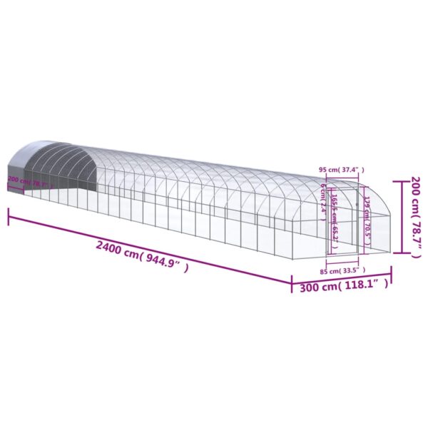 vidaXL Outdoor Chicken Coop 9.8'x78.7'x6.6' Galvanized Steel - Image 9