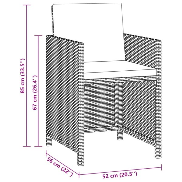 vidaXL 3 Piece Patio Dining Set with Cushions Poly Rattan Gray - Image 7