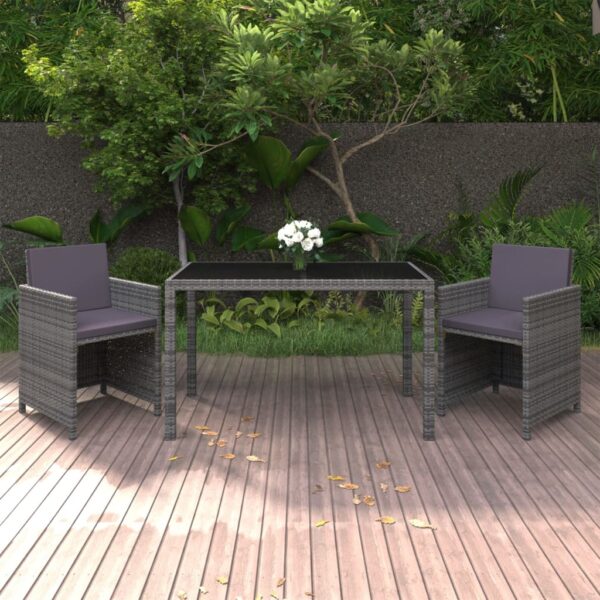 vidaXL 3 Piece Patio Dining Set with Cushions Poly Rattan Gray