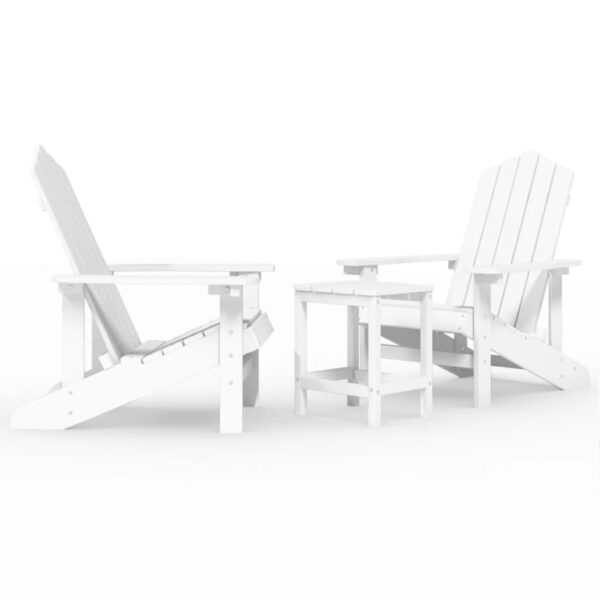 vidaXL Patio Adirondack Chairs with Table HDPE White - Image 2