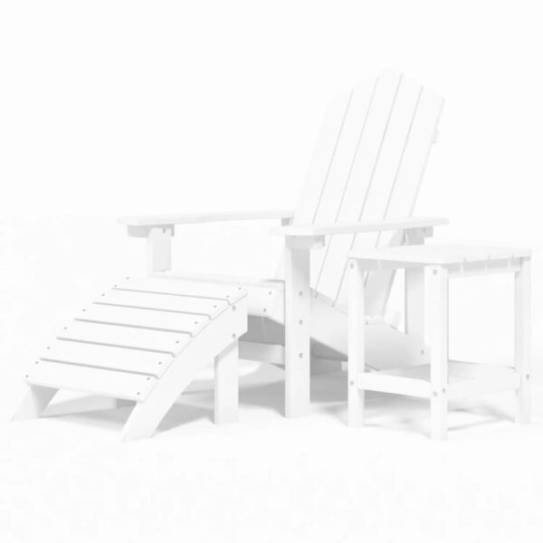 vidaXL Patio Adirondack Chair with Footstool & Table HDPE White - Image 2