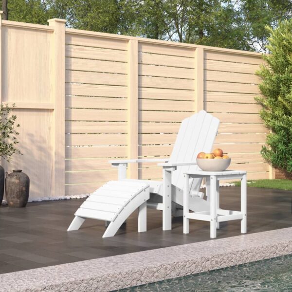 vidaXL Patio Adirondack Chair with Footstool & Table HDPE White