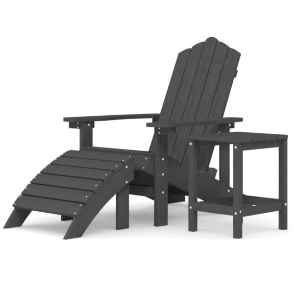 vidaXL Patio Adirondack Chair with Footstool & Table HDPE Anthracite - Image 2