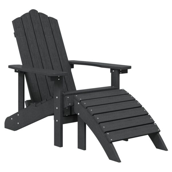 vidaXL Patio Adirondack Chair with Footstool & Table HDPE Anthracite - Image 3