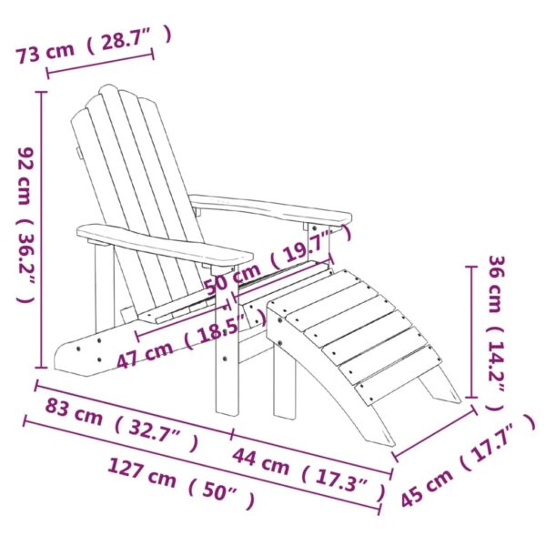 vidaXL Patio Adirondack Chair with Footstool & Table HDPE Anthracite - Image 7