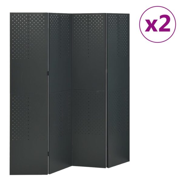 vidaXL 4-Panel Room Dividers 2 pcs Anthracite 63"x70.9" Steel