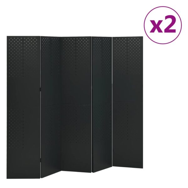 vidaXL 5-Panel Room Dividers 2 pcs Black 78.7"x70.9" Steel