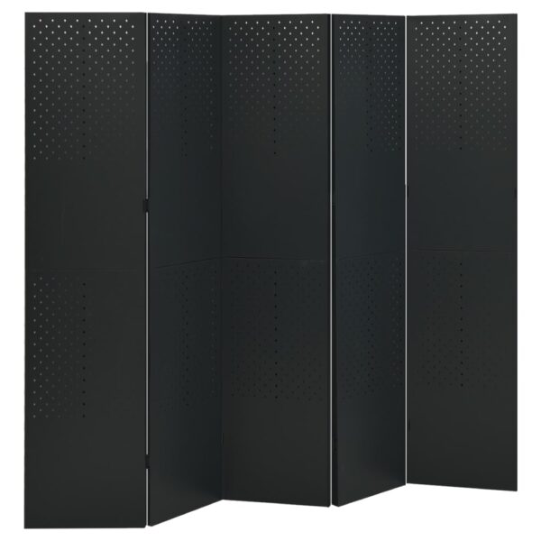 vidaXL 5-Panel Room Dividers 2 pcs Black 78.7"x70.9" Steel - Image 2