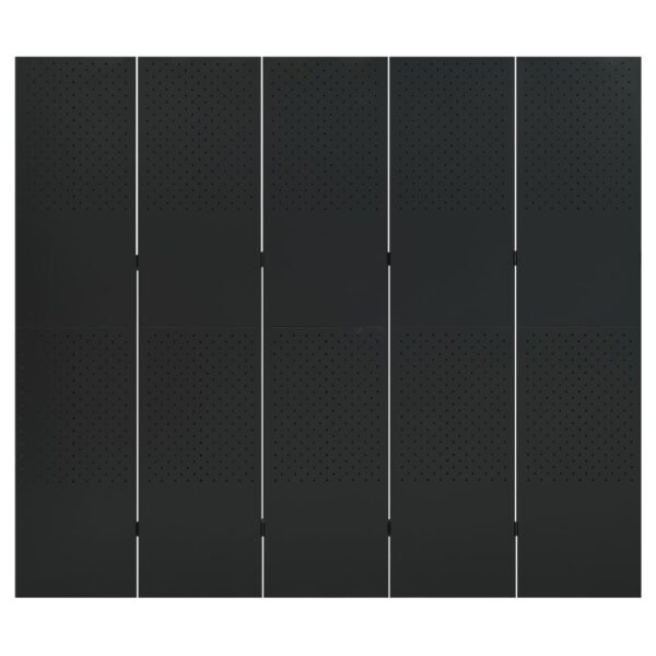 vidaXL 5-Panel Room Dividers 2 pcs Black 78.7"x70.9" Steel - Image 4