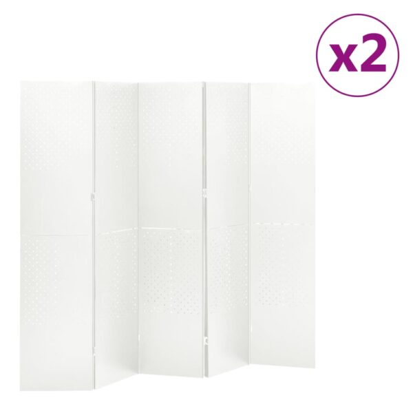 vidaXL 5-Panel Room Dividers 2 pcs White 78.7"x70.9" Steel