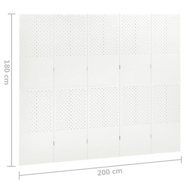 vidaXL 5-Panel Room Dividers 2 pcs White 78.7"x70.9" Steel - Image 7