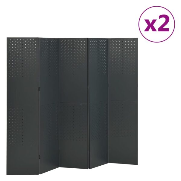 vidaXL 5-Panel Room Dividers 2 pcs Anthracite 78.7"x70.9" Steel