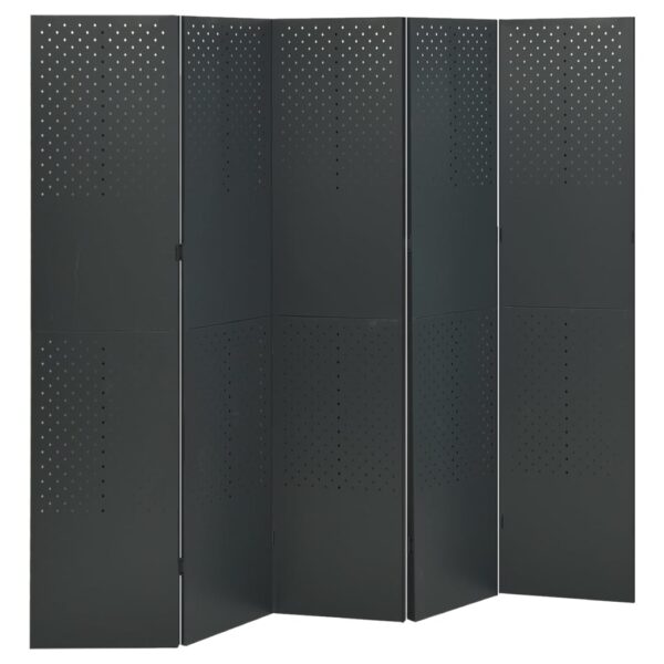 vidaXL 5-Panel Room Dividers 2 pcs Anthracite 78.7"x70.9" Steel - Image 2