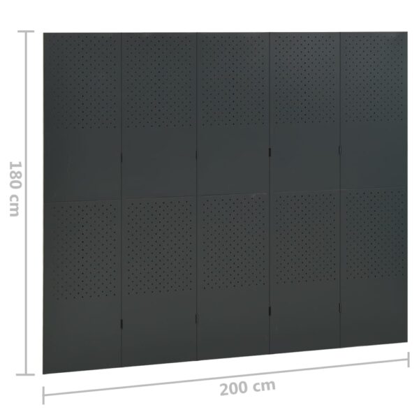 vidaXL 5-Panel Room Dividers 2 pcs Anthracite 78.7"x70.9" Steel - Image 7