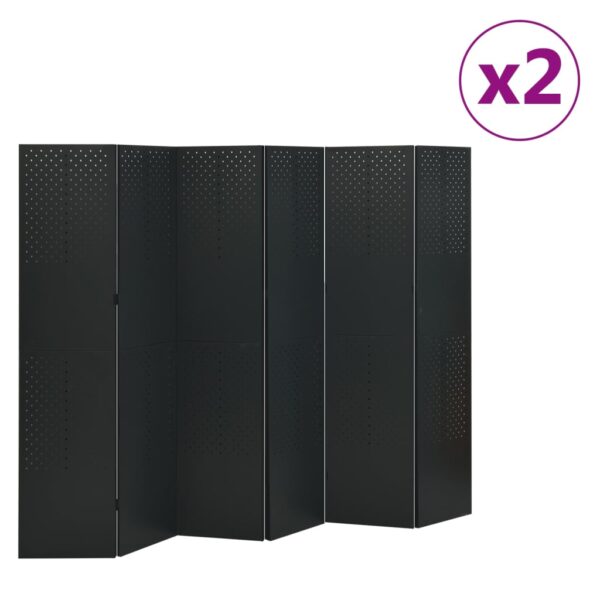 vidaXL 6-Panel Room Dividers 2 pcs Black 94.5"x70.9" Steel