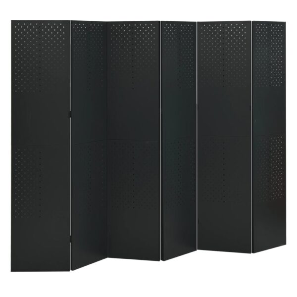 vidaXL 6-Panel Room Dividers 2 pcs Black 94.5"x70.9" Steel - Image 2