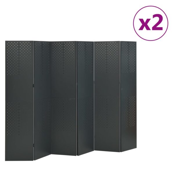 vidaXL 6-Panel Room Dividers 2 pcs Anthracite 94.5"x70.9" Steel