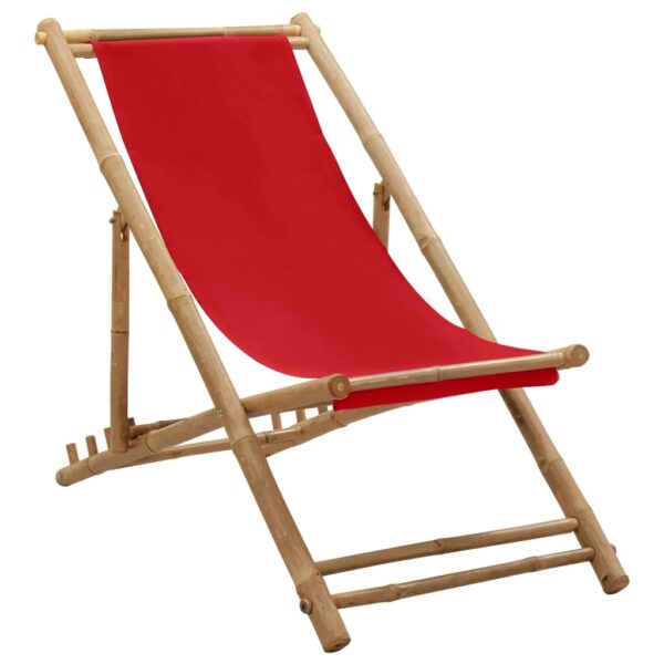 vidaXL Deck Chair Bamboo and Canvas Red