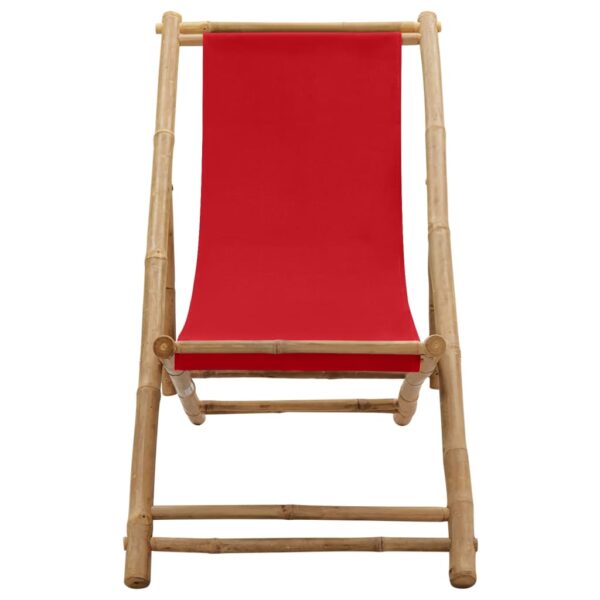 vidaXL Deck Chair Bamboo and Canvas Red - Image 2