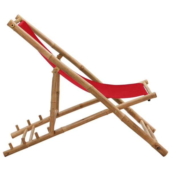 vidaXL Deck Chair Bamboo and Canvas Red - Image 3