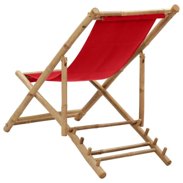 vidaXL Deck Chair Bamboo and Canvas Red - Image 4