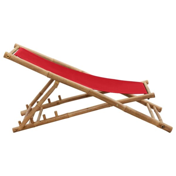 vidaXL Deck Chair Bamboo and Canvas Red - Image 5