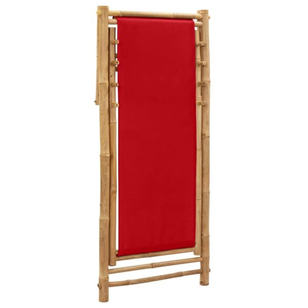 vidaXL Deck Chair Bamboo and Canvas Red - Image 6