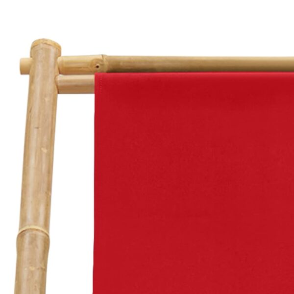 vidaXL Deck Chair Bamboo and Canvas Red - Image 7